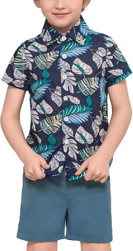 IDOPIP Toddler Baby Boy Summer Hawaiian Outfit 2 Piece Print Shirt with Shorts Set Matching Outfit for Beach Vacation 1-5T in Kuwait
