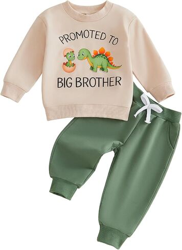 Toddler Big Brother Outfits Dinosaur Print Long Sleeve Crew Neck T-Shirt Pants Set 2pcs Baby Boy Fall Clothes in Kuwait