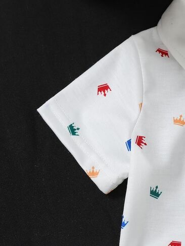 Baby Boys shorts set: White Crown Print Polo Shirt & Shorts Summer Outfit in Kuwait