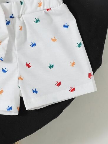 Baby Boys shorts set: White Crown Print Polo Shirt & Shorts Summer Outfit in Kuwait