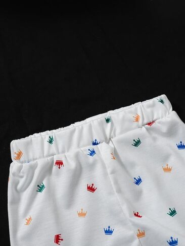 Baby Boys shorts set: White Crown Print Polo Shirt & Shorts Summer Outfit in Kuwait