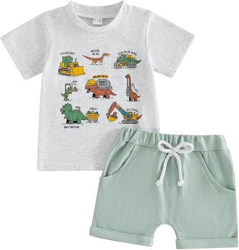 Kaipiclos Toddler Baby Boy Summer Clothes 6 12 18 24 Months 3T Boys Clothes Dinosaur Tee Shirts + Shorts Infant Outfits in Kuwait