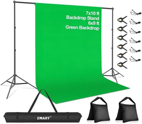 EMART 8.5 x 10ft Green Screen Backdrop Kit with Tripod Stand, Photography Background Support System with 10 x12ft 100% Cotton Muslin Chromakey Backdrop for Photo Studio, Video Shooting, Live Streaming in Kuwait