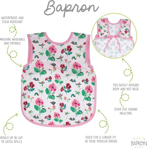 BapronBaby Eric Carle Pink Floral Caterpillar Toddler Essentials Bundle - Waterproof Bapron Baby Bib, Splash Mat & Wet Dry Bag for Mealtime, Play & Travel - Stain Resistant Bib - Machine Washable in Saudi Arabia