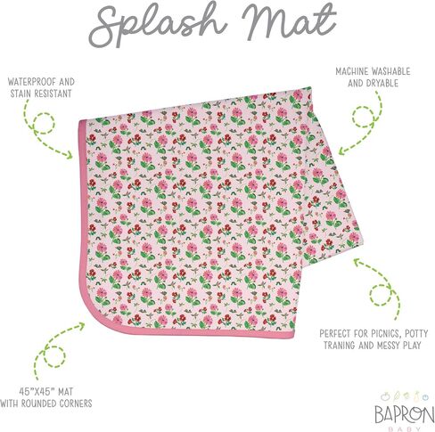 BapronBaby Eric Carle Pink Floral Caterpillar Toddler Essentials Bundle - Waterproof Bapron Baby Bib, Splash Mat & Wet Dry Bag for Mealtime, Play & Travel - Stain Resistant Bib - Machine Washable in Saudi Arabia
