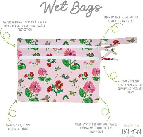 BapronBaby Eric Carle Pink Floral Caterpillar Toddler Essentials Bundle - Waterproof Bapron Baby Bib, Splash Mat & Wet Dry Bag for Mealtime, Play & Travel - Stain Resistant Bib - Machine Washable in Saudi Arabia