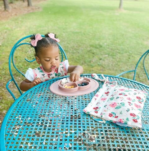 BapronBaby Eric Carle Pink Floral Caterpillar Toddler Essentials Bundle - Waterproof Bapron Baby Bib, Splash Mat & Wet Dry Bag for Mealtime, Play & Travel - Stain Resistant Bib - Machine Washable in Saudi Arabia