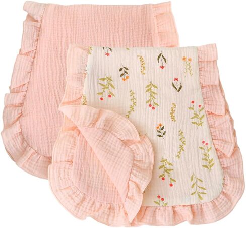 Ruffle Baby Burp Cloths 2 Pack – Super Absorbent 100% Cotton Muslin, Extra Soft Spit Up Rags for Newborn, Large 21"x11" Burping Cloth for Baby Boy & Girl, Baby Essentials (Tulip, 22''x11'') in Kuwait