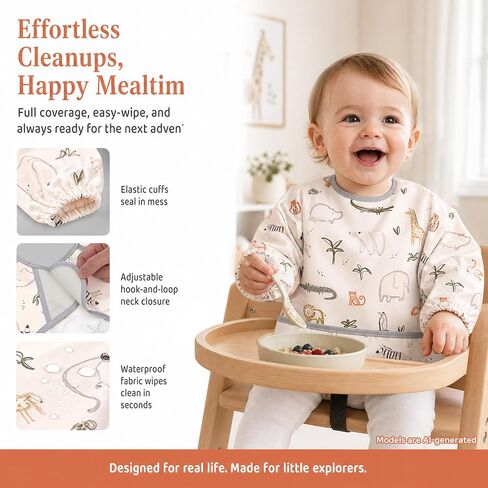 Little Dimsum Mess-Proof Baby Bibs|Infant Toddler Long Sleeve Waterproof Feeding Smock in Saudi Arabia