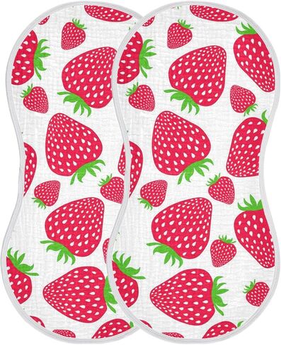 Muslin Baby Burp Cloths Set of 1, Soft Absorbent Cute Strawberry Muslin Washcloths, Bibs, Face Towel for Newborn Boys Girls, 22 x 11 Inch in Kuwait