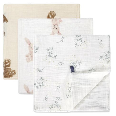 Muslin Burp Cloths 3-Pack, Large 20" x 10", 100% Cotton, Ultra-Absorbent for Newborns, Cute Neutral Prints, Multi-Use as Wash Cloths, Face Cloths & Baby Bibs in Kuwait