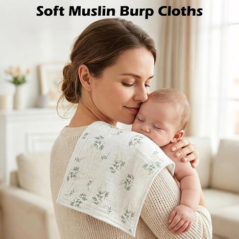 Muslin Burp Cloths 3-Pack, Large 20" x 10", 100% Cotton, Ultra-Absorbent for Newborns, Cute Neutral Prints, Multi-Use as Wash Cloths, Face Cloths & Baby Bibs in Kuwait