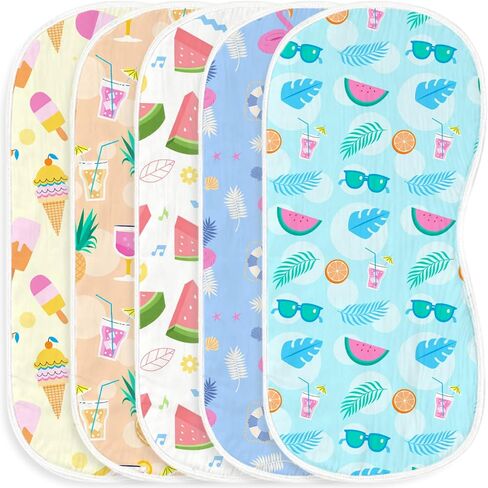 5 Pack Colorful Baby Burp Cloths for Girls Boys with Summer Ocean Design,Super Absorbent Baby Burping Cloths for Newborns Gifts Baby Spit-Up Cloths,Machine Washable and Reusable in Kuwait