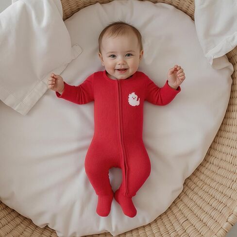 My First Christmas Baby Boy Outfit Newborn Waffle Santa Jumpsuit Footie Romper Infant Zipper Onesie Fall Clothes (B Santa Red, 0-3 Months) in Kuwait