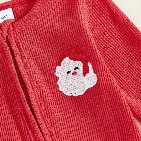My First Christmas Baby Boy Outfit Newborn Waffle Santa Jumpsuit Footie Romper Infant Zipper Onesie Fall Clothes (B Santa Red, 0-3 Months) in Kuwait