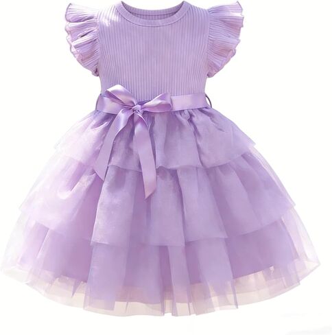 Toddler Girl Tulle Dress Summer Ruffle Sleeveless Baby Girl Birthday Fashion Party Casual Dresses 2-6Y in Kuwait