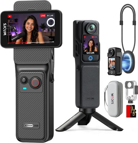 SJCAM C400 4K Vlogging Camera with 128GB Card,7H Battery,Wearable POV Cam | 6-Axis Gyro + EIS Dual Stabilization,2.29" Responsive Touch Screen,30M Waterproof,Wirelesss control in Kuwait