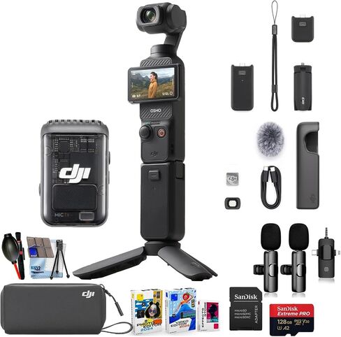 DJI Osmo Pocket 3 Creator Combo, 1'' CMOS, 4K Resolution/120fps Vlog Camera, 3-Axis Stabilization Bundle + Accessories Including 128GB Extreme Card, Editing Software Package, Starter Kit in Kuwait