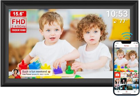15.6inch FRAMEO Digital Photo Frame with 1920x1080 FHD IPS LCD Touch Screen, Dual-WiFi Share Photos & Videos Via Frameo App, Support USB Drive/SD Card Extend Storage, Auto-Rotate in Kuwait