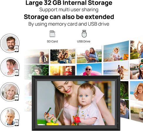 15.6inch FRAMEO Digital Photo Frame with 1920x1080 FHD IPS LCD Touch Screen, Dual-WiFi Share Photos & Videos Via Frameo App, Support USB Drive/SD Card Extend Storage, Auto-Rotate in Kuwait