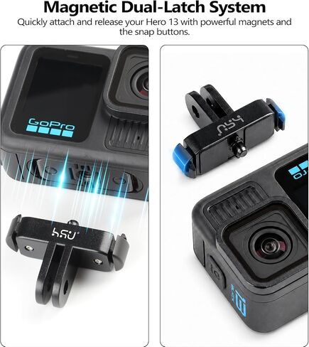 HSU Magnetic Latch Mount for GoPro Hero 13 Black/Mission 1/GoPro Max 2 | Quick Release Tripod Connector Port, Dual-Latch Design/ J-Hook Buckle/ Tripod Mount, GoPro Mission 1/1 PRO Accessory (2 Pack) in Kuwait