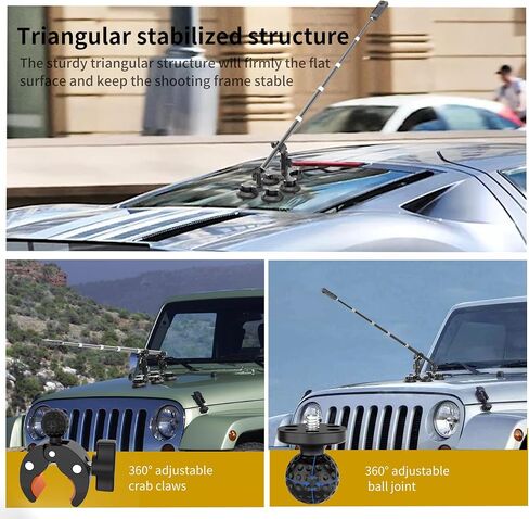 Five Suction Car Mount Kit for Insta360 with Locking Invisible Selfie Stick | Adjustable 360° Rotation | Non-Slip | for Insta360 X5 X4 X3, GoPro, DJI OSMO 360 Action Camera | for Hood Windshield Roof in Kuwait