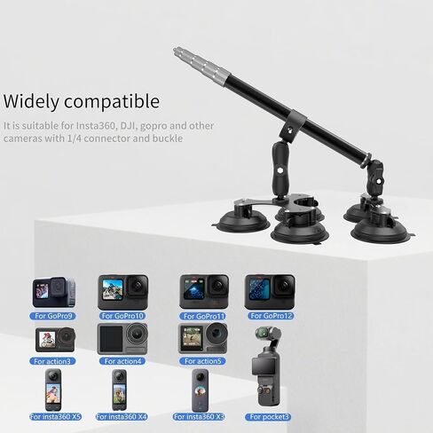 Five Suction Car Mount Kit for Insta360 with Locking Invisible Selfie Stick | Adjustable 360° Rotation | Non-Slip | for Insta360 X5 X4 X3, GoPro, DJI OSMO 360 Action Camera | for Hood Windshield Roof in Kuwait