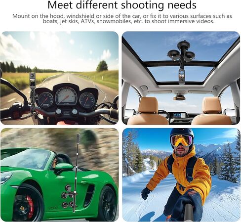 Five Suction Car Mount Kit for Insta360 with Locking Invisible Selfie Stick | Adjustable 360° Rotation | Non-Slip | for Insta360 X5 X4 X3, GoPro, DJI OSMO 360 Action Camera | for Hood Windshield Roof in Kuwait