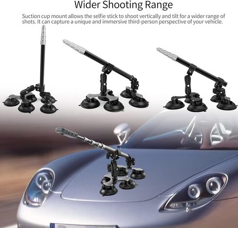 Five Suction Car Mount Kit for Insta360 with Locking Invisible Selfie Stick | Adjustable 360° Rotation | Non-Slip | for Insta360 X5 X4 X3, GoPro, DJI OSMO 360 Action Camera | for Hood Windshield Roof in Kuwait