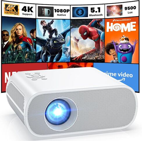 Native 1080P Projector, Mini Bluetooth Portable Movie Projector | Electric Focus, AutoKeystone, Built-in Speaker, Outdoor/Indoor Home Theater, HDMI/USB Compatible with iPhone/Laptop/Xbox/PS5 in Kuwait