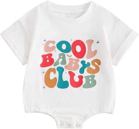 Infant Baby Girl Summer Clothes Short Sleeve Crewneck Letter Oversized Romper Shirt Bodysuit Cute Newborn Outfit in Kuwait
