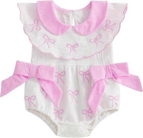 PUHHAPIEY Newborn Baby Girl Clothes Bow Sleeveless Bubble Romper Outfit in Kuwait