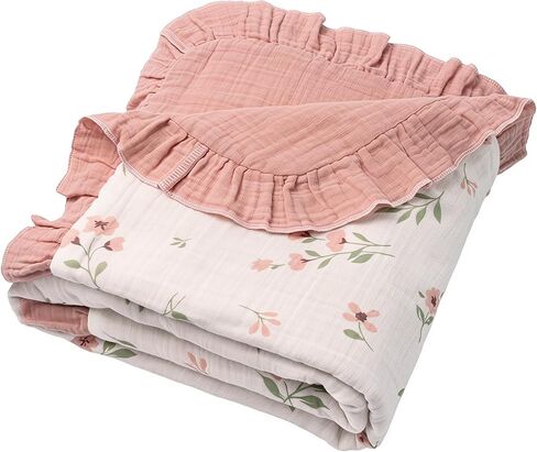 Muslin Swaddle Blankets, 100% Cotton Crepe Swaddle Blanket with Ruffled Edge, 40"×36" Soft Breathable Baby Receiving Blankets, Newborn Swaddle Wrap, Stroller Cover (White) in Kuwait