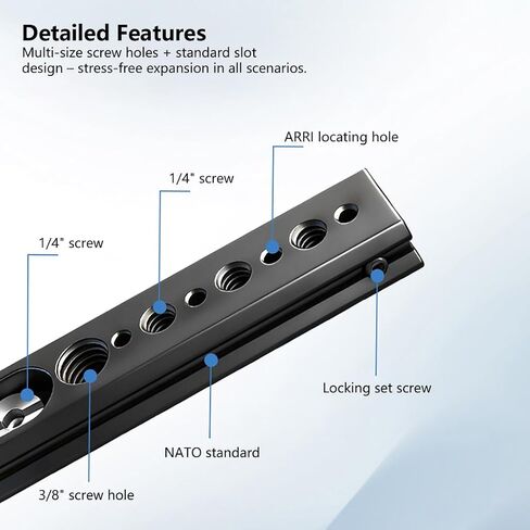Extended Multi-Functional NATO Slide Bar, SLR Camera Cage Extension Rail-Type, ARRI-Standard Positioning Top Handle Quick-Release Installation Slider in Kuwait