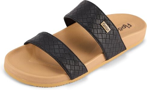 Floopi Women’s Double Strap Slide Sandals, Faux Leather Cross Strap Slides with Arch Support, Casual Slip-On Everyday Sandals for Women. in Kuwait