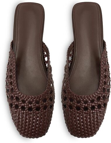 Woven Mules for Women Mesh Closed Square Toe Mule Flats Slip On Sandals Comfortable Summer Casual Slides Shoes in Kuwait