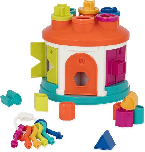 Battat Color Sorting Toy with Keys and Storage, Toddler, 14-Piece Set | Take-along shape sorting house with 12 different shapes, color-coded keys, carry handle, and storage inside, 2+ Years in Kuwait
