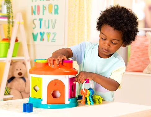 Battat Color Sorting Toy with Keys and Storage, Toddler, 14-Piece Set | Take-along shape sorting house with 12 different shapes, color-coded keys, carry handle, and storage inside, 2+ Years in Kuwait