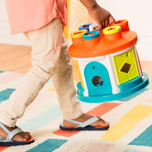 Battat Color Sorting Toy with Keys and Storage, Toddler, 14-Piece Set | Take-along shape sorting house with 12 different shapes, color-coded keys, carry handle, and storage inside, 2+ Years in Kuwait