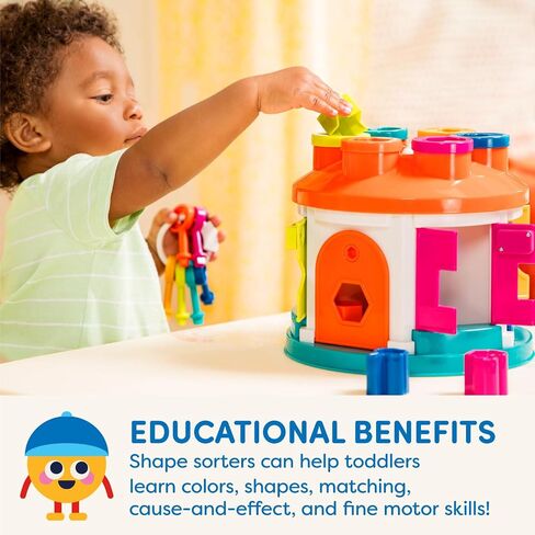 Battat Color Sorting Toy with Keys and Storage, Toddler, 14-Piece Set | Take-along shape sorting house with 12 different shapes, color-coded keys, carry handle, and storage inside, 2+ Years in Kuwait