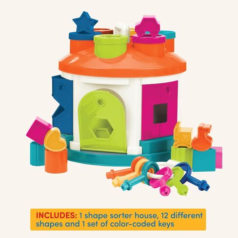Battat Color Sorting Toy with Keys and Storage, Toddler, 14-Piece Set | Take-along shape sorting house with 12 different shapes, color-coded keys, carry handle, and storage inside, 2+ Years in Kuwait