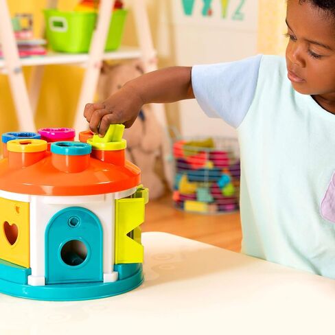 Battat Color Sorting Toy with Keys and Storage, Toddler, 14-Piece Set | Take-along shape sorting house with 12 different shapes, color-coded keys, carry handle, and storage inside, 2+ Years in Kuwait