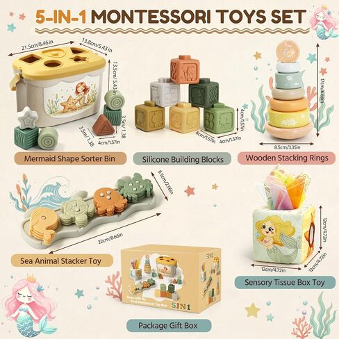Baby Toys for 12-18 Months, Montessori Toys for 1 Year Old | Shape Sorter, Stacking Rings, Sensory Baby Blocks, Educational Montessori Toys for 12+ Months, Neutral Baby Birthday Gift Set in Saudi Arabia