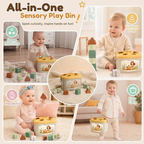 Baby Toys for 12-18 Months, Montessori Toys for 1 Year Old | Shape Sorter, Stacking Rings, Sensory Baby Blocks, Educational Montessori Toys for 12+ Months, Neutral Baby Birthday Gift Set in Saudi Arabia
