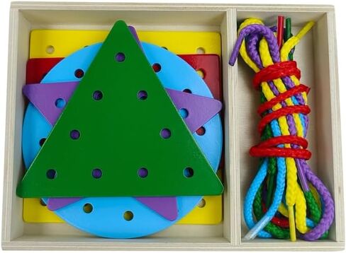 5 Pcs Double-Sided Shape Panels Wooden Threading Toy Lacing Cards for Toddlers, Lacing Shapes, Educational and Learning Montessori Activity for Kids (Triangle) in Kuwait
