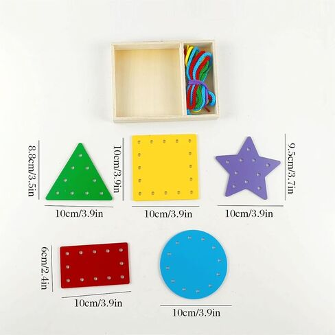5 Pcs Double-Sided Shape Panels Wooden Threading Toy Lacing Cards for Toddlers, Lacing Shapes, Educational and Learning Montessori Activity for Kids (Triangle) in Kuwait