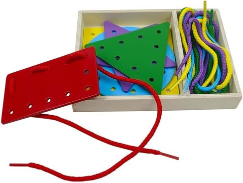 5 Pcs Double-Sided Shape Panels Wooden Threading Toy Lacing Cards for Toddlers, Lacing Shapes, Educational and Learning Montessori Activity for Kids (Triangle) in Kuwait