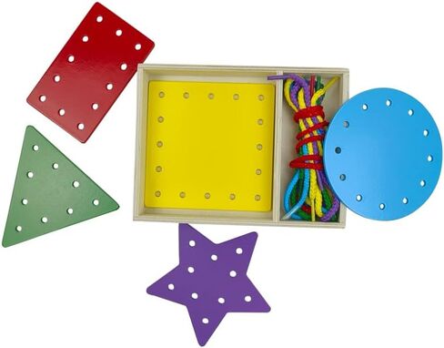5 Pcs Double-Sided Shape Panels Wooden Threading Toy Lacing Cards for Toddlers, Lacing Shapes, Educational and Learning Montessori Activity for Kids (Triangle) in Kuwait