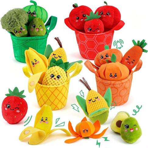 Baby Toys 6-12 Months, Sensory Fruit & Vegetable Toy Set with Rattle, Crinkle & Color Sorting Baskets, 16 PCS Montessori Fine Motor Toy for 6-18 Months, Baby Gifts for Boy Girl 6 9 Months Old in Kuwait