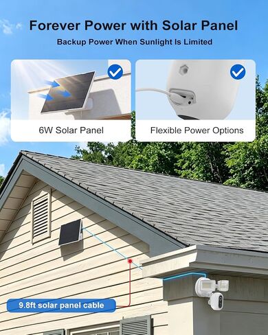 Solar Floodlight Camera Outdoor, 2K Security Camera with 1600LM Dual Lights, 24/7 Recording, PIR and Motion Alerts, Color Night Vision, 2-Way Audio, Siren, 2.4GHz WiFi, Compatible with Alexa in Kuwait